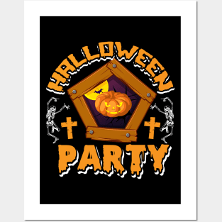 Funny Halloween Party Skeletons Pumpkin Frame Costume Posters and Art